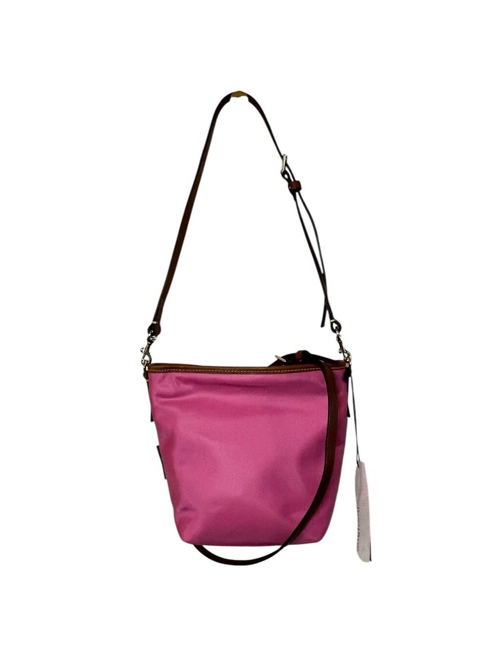 Dooney Bourke Pink Nylon Crossbody Shoulder Bag Brown Leather Trim Duck Logo NWT - Picture 15 of 16
